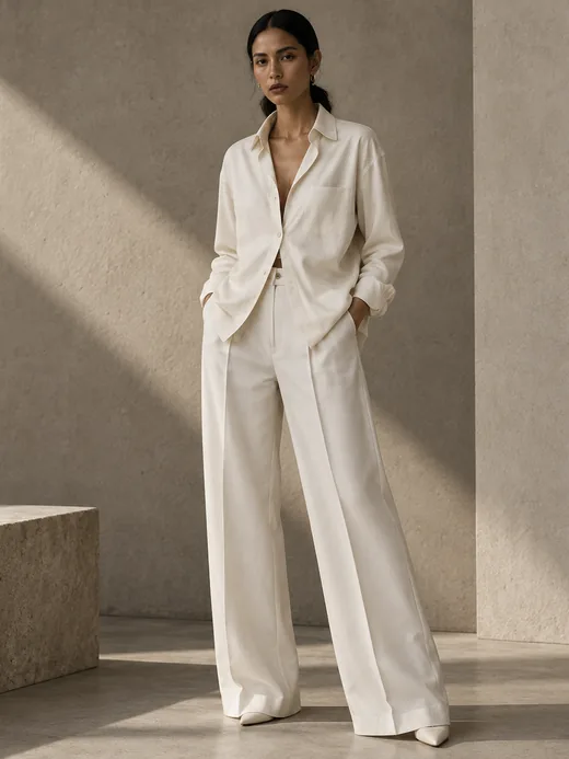 A relaxed white suit